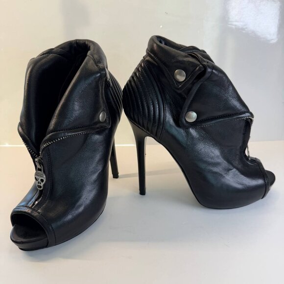 Alexander McQueen Shoes - Alexander McQueen Leather Peep-Toe Platform Booties – Black – EU 36